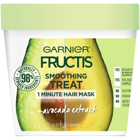 Garnier Fructis Smoothing Treat 1 Minute Hair Mask + Avocado Extract 13.5 FL (Best Professional Hair Mask For Damaged Hair)