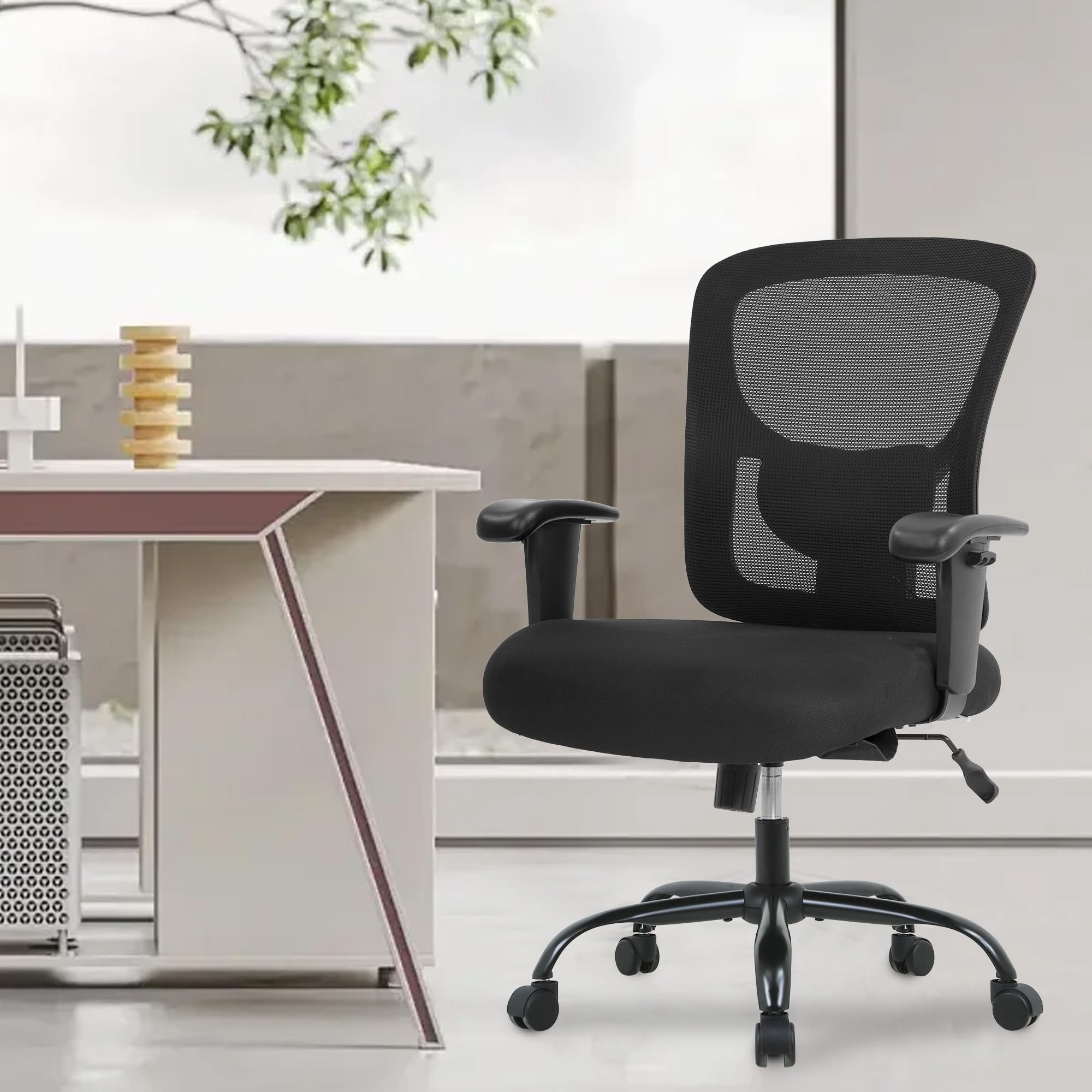 FDW Adult Mesh, Metal Indoor Residential Ergonomic and Lumbar Support Office Chairs, Black