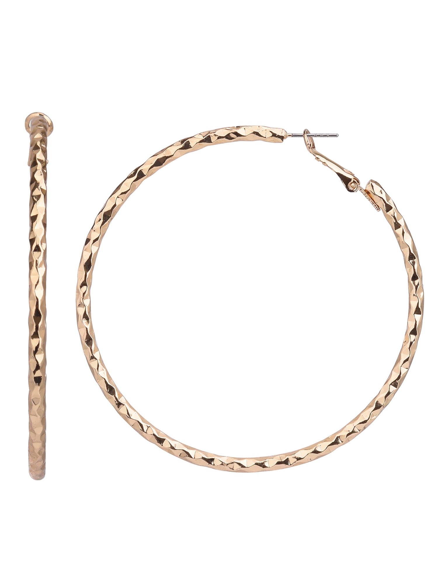 Time and Tru Adult Women's Gold Tone Textured Metal Hoop Earring