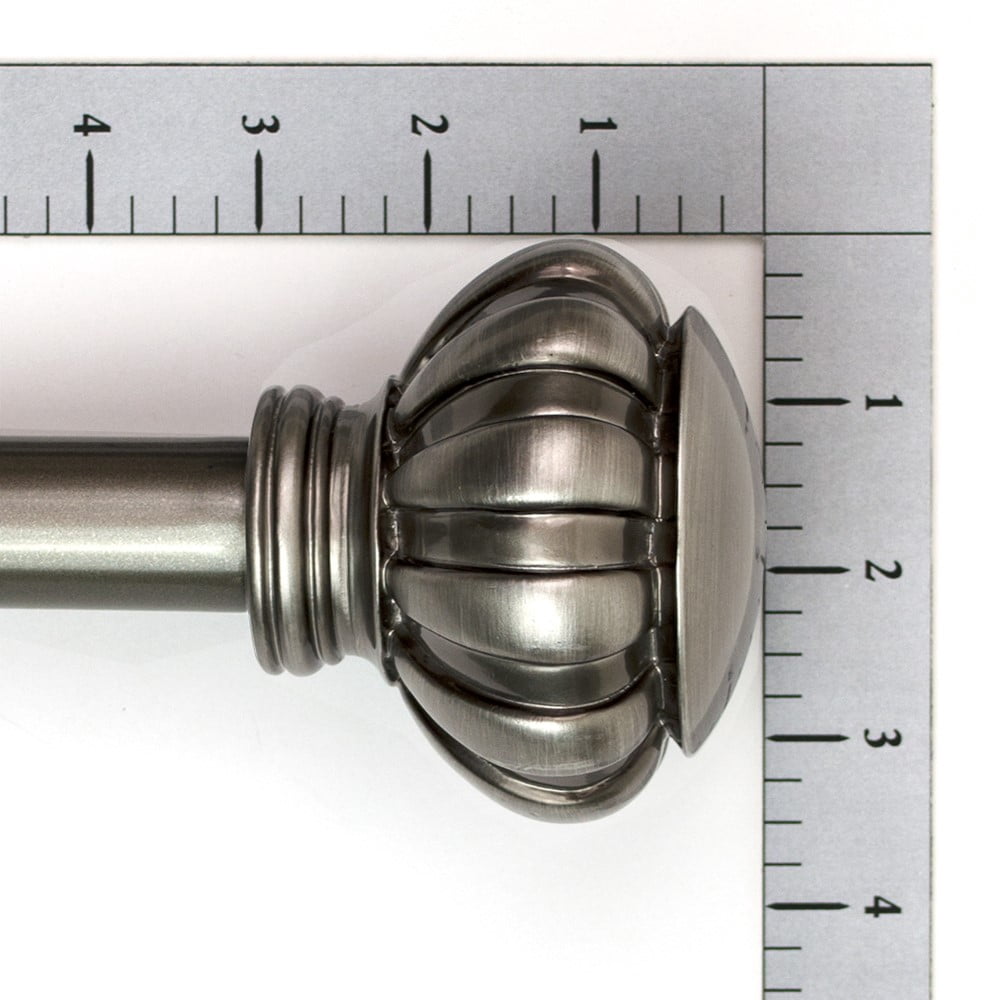 Lumino 1" Pewter Botero Knob Adjustable Single Curtain Rod Set, 42"-120"