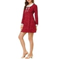 thumbnail image 4 of INSPIRE CHIC Women's Polka Dots Peter Pan Collar Contrast Long Sleeve Shirt Dress L Burgundy, 4 of 7