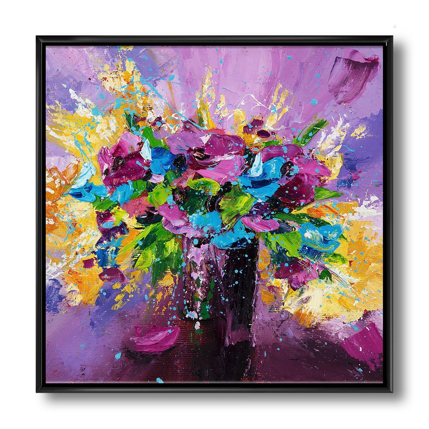 Designart Bouquet lumineux de fleurs de printemps sur fond violet ART MURAL À CADRE FLOTT