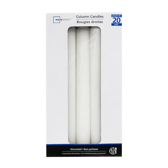 Mainstays 8" Bougies droites blanche, non parfumé