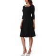 thumbnail image 4 of INSPIRE CHIC Vestido Midi de Iglesia Elegante con Cuello Cuadrado y Manga 3/4 con Cinturón y Pliegues para Mujeres Talla XS Negro, 4 of 6