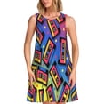 thumbnail image 1 of Xecao Cassettes Audio Vintage pour Robes d'Été pour Femmes Robes Décontractées de Plage Robes de Plage Sans Manches Robe Évasée avec Poches, 1 of 7