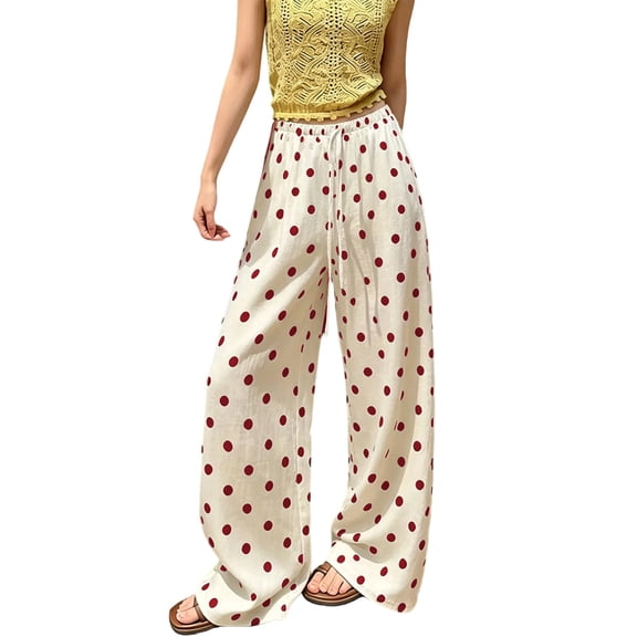 XINPING Women's Wide Leg Baggy Sweatpants Polka Dot Y2K Casual Trousers Elastic Waist,Drawstring,Loose Pants,Trendy Y2K Pants
