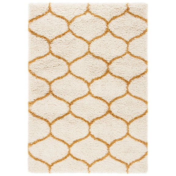SAFAVIEH Hudson Arline Geometric Shag Area Rug, Ivory/Gold, 2' x 3'