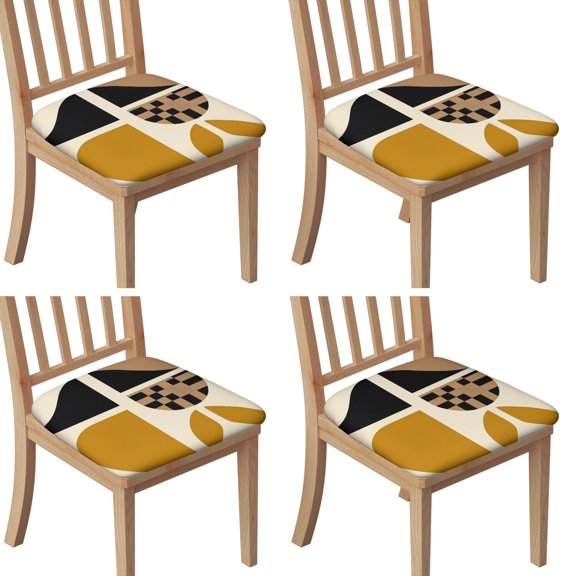 Boho Abstract Art Seat Covers for Dining Room Chairs Set Of 4,Stretch Printed Washable Chair Seat Cover with Elastic Ties and Button,Removable Waterproof Couch Cushion Covers