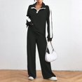 thumbnail image 2 of WTOBBY Women's Loose Fit Hooded Zipper Color Block Top with Solid Color Pants Casual Two Piece Set, Comfortable Streetwear Outfit for Everyday Wear,Black L, 2 of 4