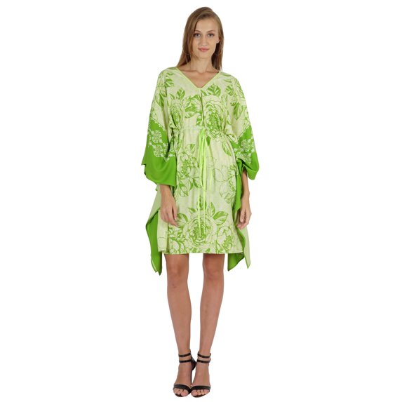 Bimba Printed Caftan Gown Maxi Robe Dress For Women Beachwear Short Swimsuit Cover Up