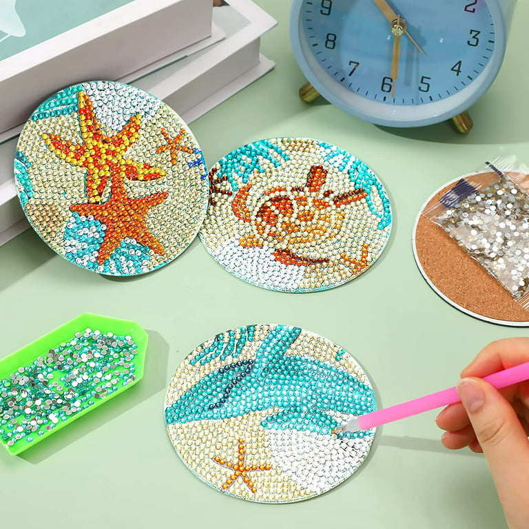  KTHOFCY 8 Pcs Diamond Painting Coasters with Holder, DIY Ocean  Animal Coasters Diamond Painting Kits for Beginners, Adults & Kids Art  Craft Supplies，Suitable for Wooden Table, Coffee Table