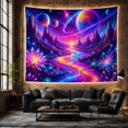 thumbnail image 6 of Ringed Planet Over River and Lotus Valley, Adventurous Psychedelic for Space Lovers, Alien Landscape Art, Housewarming Gift, Tapestry Wall Hanging for Bedroom, Studio and Dorm, 6 of 7