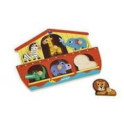 Janod 6 Piece Noahs Ark Puzzle Themed Wooden Peg Colorful Jigsaw Puzzle - Encourages Shape Recognition, Dexterity, and Language Development - Preschool Kids and Toddlers 18 Months+
