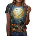 thumbnail image 3 of Yanchicy Womens Crew Neck T Shirt Seasonal Halloween Graphic Short Sleeve Printed Casual Tops Ladies Fashion Clothes Autumn Holiday Everyday Outfits, 3 of 7
