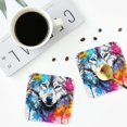 thumbnail image 4 of Zufioo Cool Colorful Wolf Print Leather Coaster Set, Decorative PVC Coasters 4-pack - Scald and Stain-resistant, Suitable for Home, Cafes, Restaurants-Square, 4 of 6