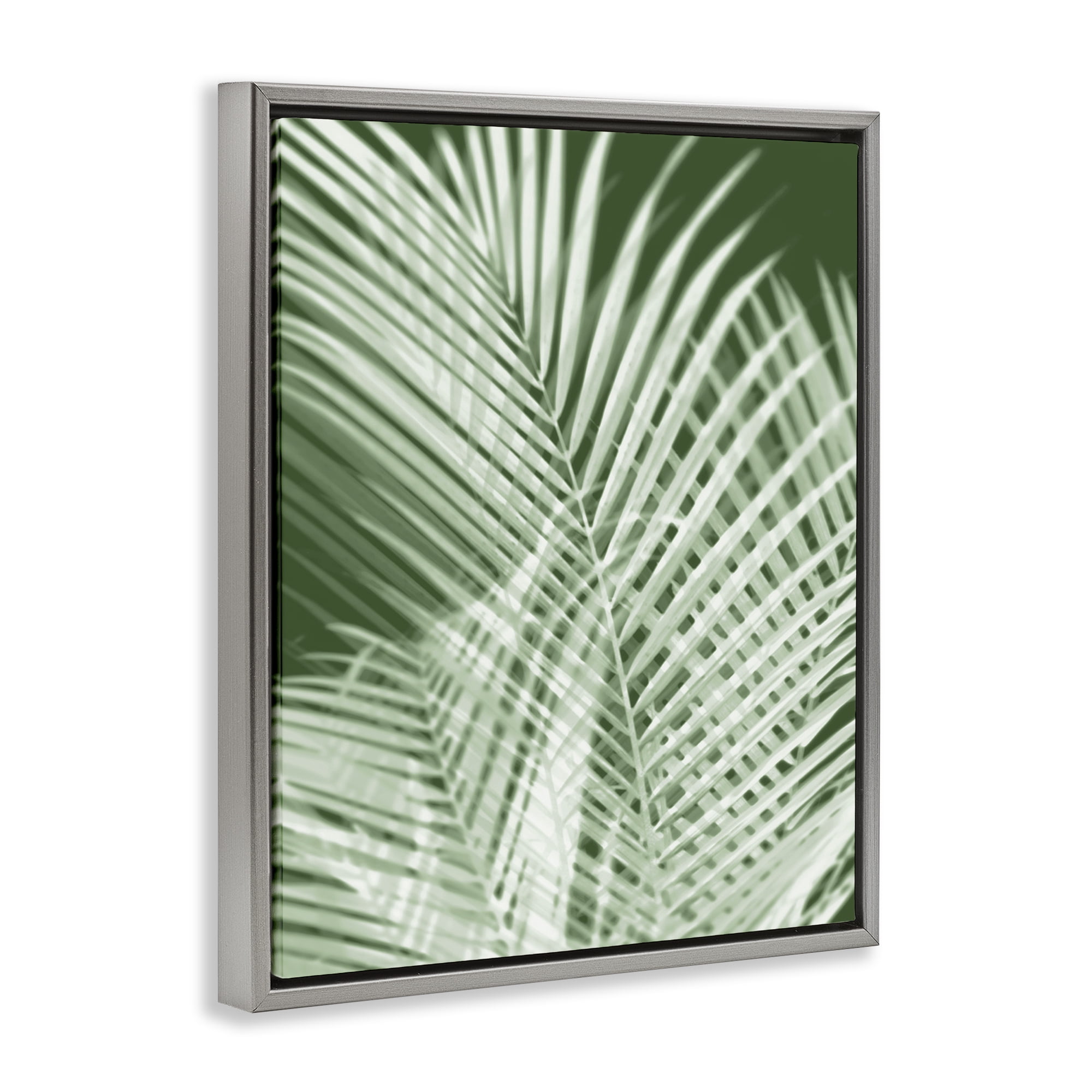 Stupell Industries Green Palm Leaves Botanical & Floral Painting Gray Floater Framed Art Print Wall Art, 17 x 21