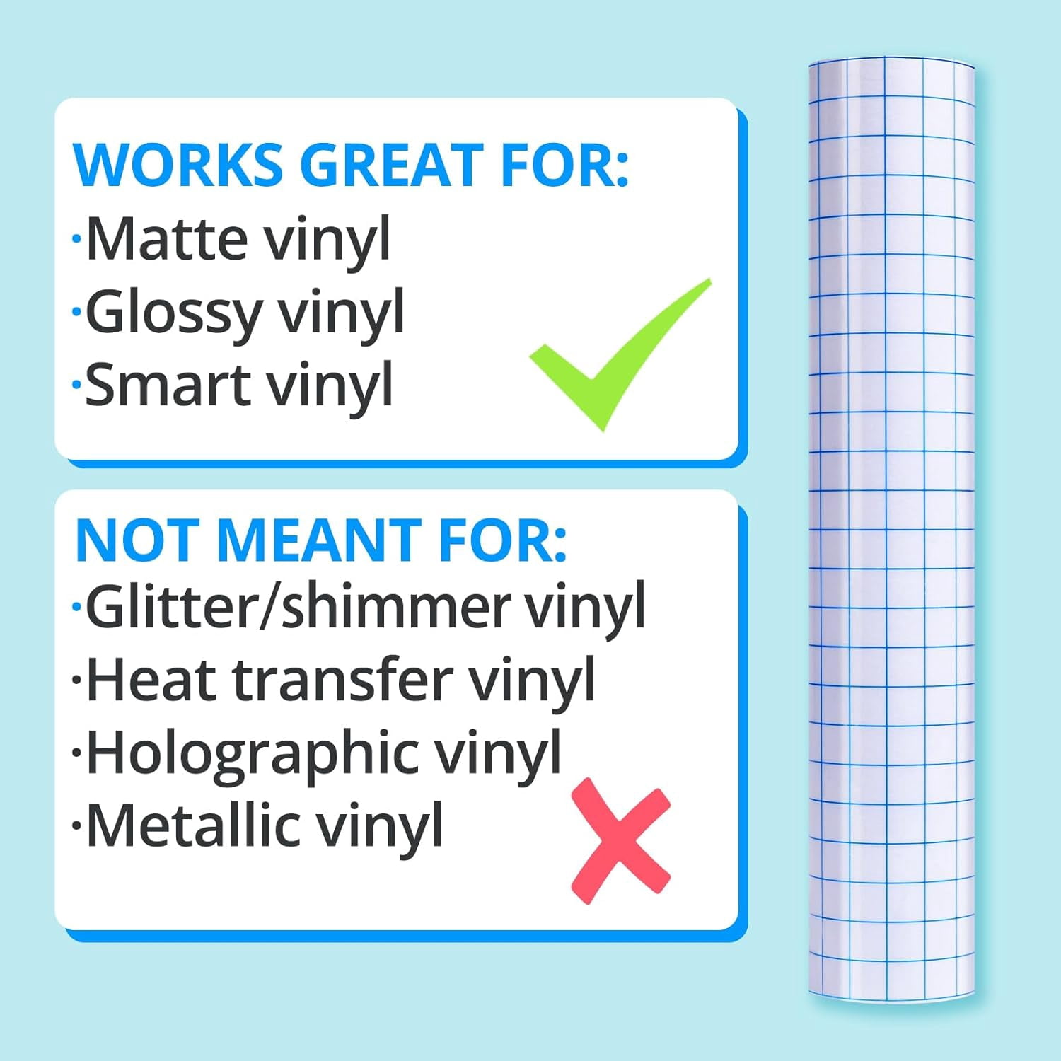 Transfer Tape for Vinyl - 12” x 50 FT w/Blue Alignment Grid for Adhesive Vinyl - Medium Tack Vinyl Transfer Tape for Silhouette Cameo