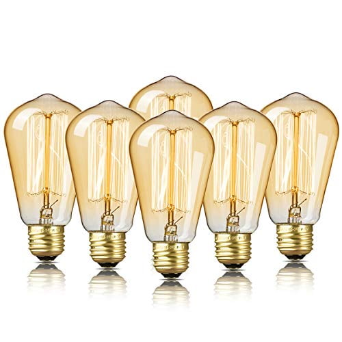 6Pack Edison Bulb, DecorStar Edison Light Bulbs, Antique Vintage Light Bulb, 60W, 2200K Amber