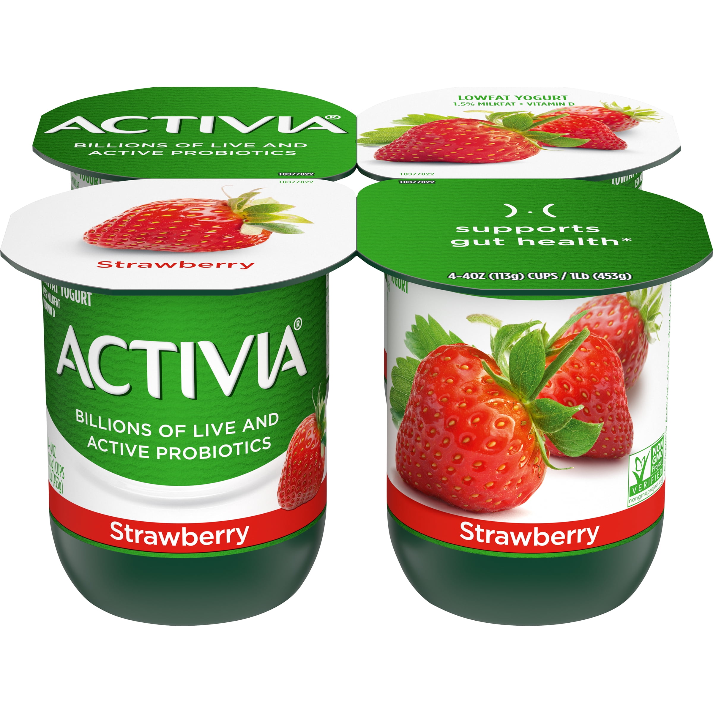 Activia Lowfat Probiotic Strawberry Yogurt, 4 Oz. Cups, 4 Count