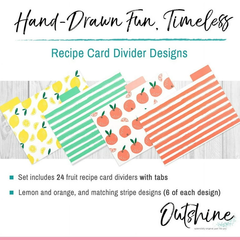Outshine Premium Recipe Card Dividers 4x6 with Tabs, Fruit Design