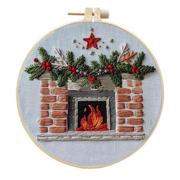 Kit de bordado navideño con bastidor Kit de bordado fácil para principiantes y adultos Kit completo de bastidor de bordado con agujas e hilo incluidos