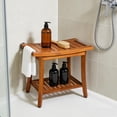 thumbnail image 4 of Wooden Shower Bench, 2-Tier Teak Bathroom Stool with Storage Shelf, 300 lbs Capacity, Natural Finish, 4 of 5
