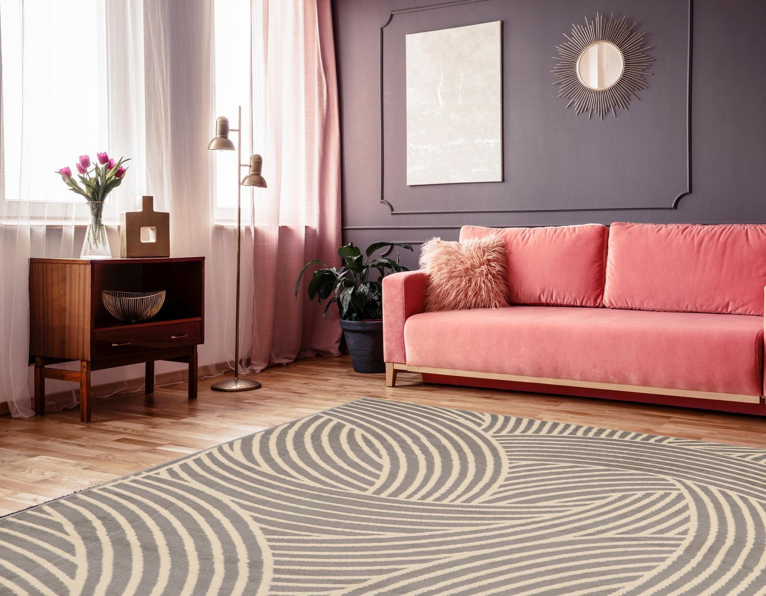 Tapis Capri Binya gris clair & os de 6 pi 5 po x 9 pi 3 po