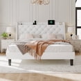 thumbnail image 4 of Virans King Bed Frame with 16" Deluxe Wingback & Charging Station, Upholstered Platform Bed with Button Tufted Storage Headboard,White, 4 of 9