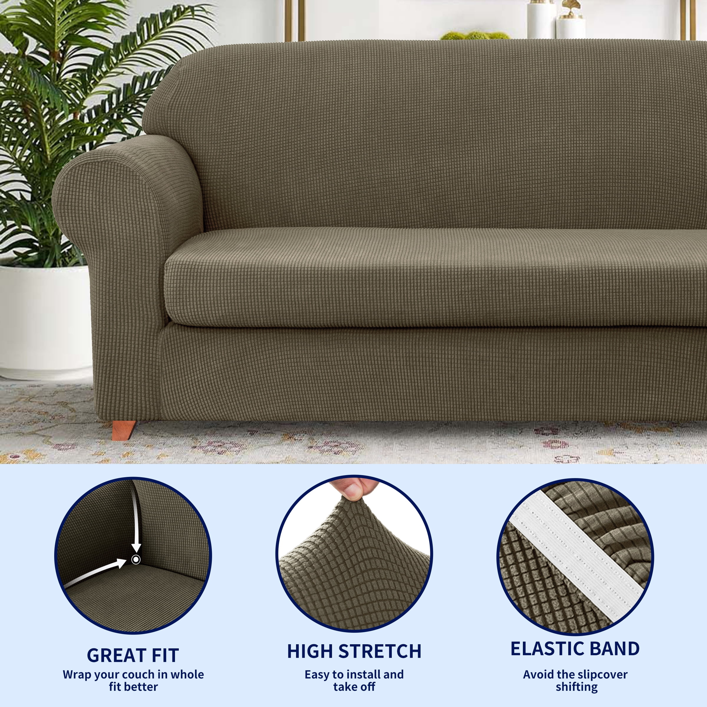 Subrtex Sofa Cover 1 Piece Slipcover with extra Stretch Cushion Seat Cover, Sofa, Olive Green