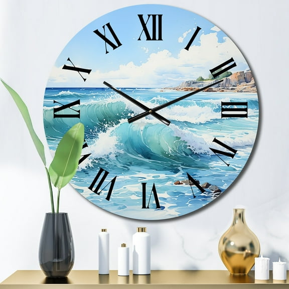 Designart "Vastness Captured Turquoise Seascapes" Nautical & Beach Oversized Wall Clock