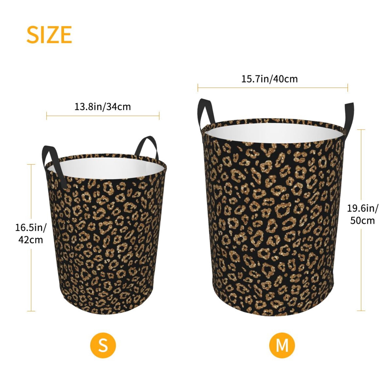 Large Laundry Basket with Handles - gold glitter leopard print Kids Baby Dirty Clothes Laundry Hamper for Bedroom Aesthetic