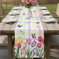thumbnail image 4 of Tulips Spring Floral Table Runner - 70 Inch Long Flowers Butterfly Plaid Pastoral Cotton and Linen Blended Dress Scarves Farmhouse Table Runner for Kitchen Dining, Coffee Table, 13" x 70", 4 of 8