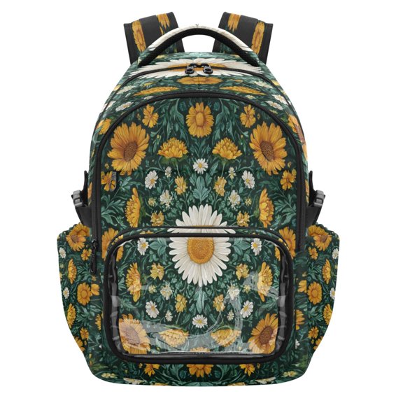 PVC Casual Backpack 25L Daypack with Laptop Compartment Lightweight Travel Backpack for Work Outdoor Activities Symmetrical Plant-themed Patterns