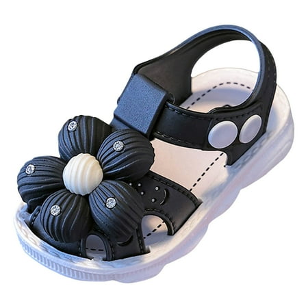

Povozer Girl Sandals Comfort Summer Outdoor Casual Beach Shoes with Flower Bowknot Anti Slip Rubber Sole Toddler Prewalker First Walking Shoes(Black 4.5)
