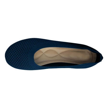 hopeusnice Clearance Women s Knitted Breathable Flats Comfortable Slip On Shoes Low Heel Ballerina Flats Soft Sole Walking Sneakers Breathable Shoes Navy 36
