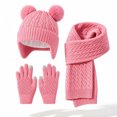 thumbnail image 6 of KPOPLK 3Piece Girls Boys Solid Color Beanie Hat Glovs Set Fleece Lined Winter Hat with Pom Pom for Cold Weather(3-8 Years,Pink), 6 of 6