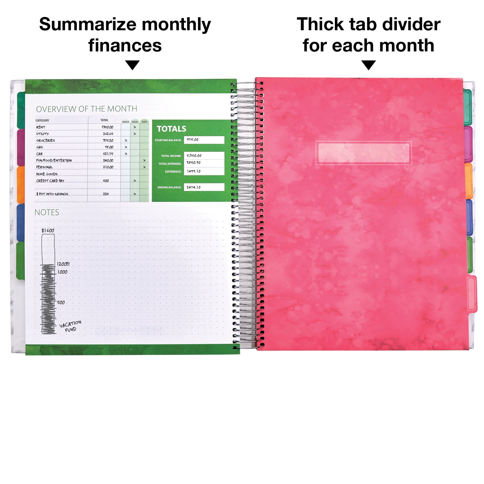 Budget Planner & Monthly Bill Organizer With 12 Envelopes and Pockets. Expense Tracker Notebook and Financial Planner Budget Book to Control Your Money, 8.5" x 11", Black