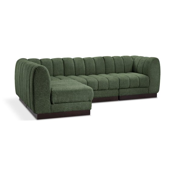 Meridian Furniture Quinn 4-Piece L-Shaped Fabric Modular Sectional in Green