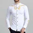 thumbnail image 2 of XDZJLR Men Shirts Fashion Solid Color Floral Embroidery Long Sleeve Large Size Casual Tee, 2 of 7