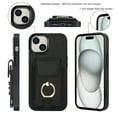 thumbnail image 4 of Wallet Case Compatible with iPhone 15 with Card Holder, 360° Rotation Finger Ring Kickstand PU Leather Stretchy Fabric Cover Drop Protection with Magnetic Snap Case Cover, Black, 4 of 8