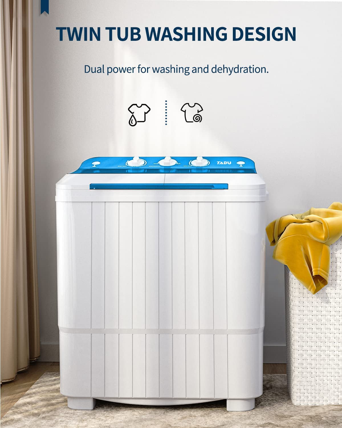 Tabu 28ibs Portable Washing Machine With Drain Pump, Laundry Compact Washer  Machine, Twin Tub Washing Machine, Washer And Spiner Machine For Dorms, Ap  - Yahoo Shopping