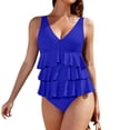 thumbnail image 2 of Women's One Piece Bikini Swimsuit Solid Color High Neck Ruffle Sexy with Removable Bra Pads No Underwire for Beach Vacation,Blue,S, 2 of 6