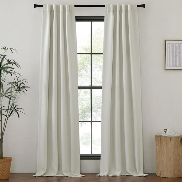 AIR-Living Room Curtains 102 inches Long, Rod Pocket/Back Tab/Hook Belt Thick Faux Linen Room Darkening Window Treatments Sound Reducing for Bedroom, Natural, W34 x L102, 2 Panels