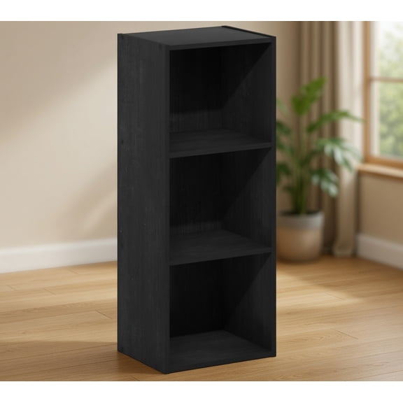 3 Tier Narrow Bookshelf, Black Small Space Bookcase with Open Shelves, Storage Organizer Shelf Unit for Bedroom Living Room Home Office