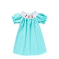 thumbnail image 2 of ZEHJUHAN Girl's Bunny Bow Embroidered Ruffle Detail Dress, Short Sleeve Round Neck Party A-Line Dress Blue，2Y, 2 of 14