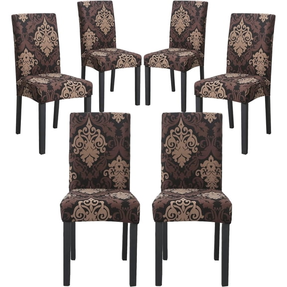 4,6,8 Pc Elastic Dining Chair Cover, Floral Chair Covers for Dining Room 6 Pack, 6Pc Machine Washable Parson Chair Slipcovers, Elastic Kitchen Chair Protector Set of 4,6,8, Baroque