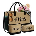 thumbnail image 1 of Bolso Tote YOOLIFE Mrs Bride Inicial de Yute con 2 Bolsas de Maquillaje, 1 of 7