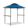 thumbnail image 2 of COBANA Grill Gazebo 8’ by 5’ Outdoor Patio Backyard BBQ Grill Shelter Double Tiered Soft Canopy Top with Steel Frame and Bar Counters, Blue, 2 of 7