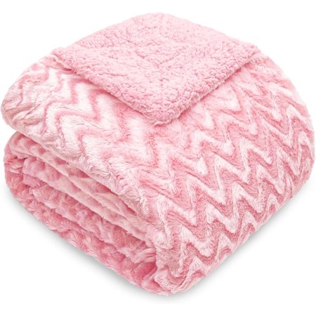 Whale Flotilla Faux Fur Sherpa Queen Size Blanket, Cozy Reversible Fuzzy Fluffy Plush Blankets with Stylish for Winter Fall, Warm and Soft, 90x90 Inch, Pink