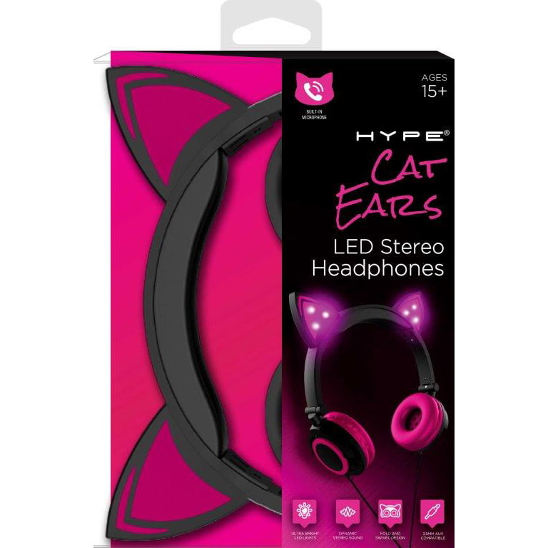 dedikation Tårer Hykler Hype Wired Pink LED Cat Ear Headphones with 3.5mm Jack Plug - Walmart.com